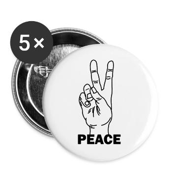 Handgeste Frieden mit Friedenstext - Buttons groß 56 mm (5er Pack) - Weiß - Vorne