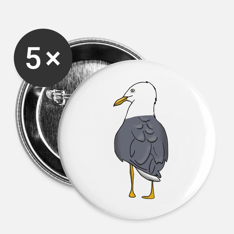 Möwe - Buttons groß 56 mm (5er Pack) - Weiß