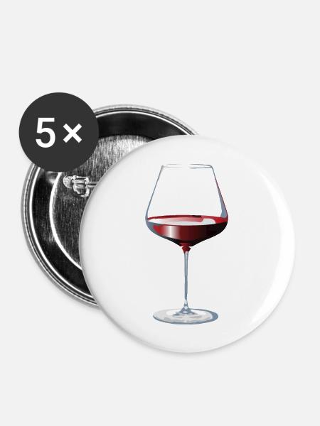 Glas Rotwein - Buttons groß 56 mm (5er Pack) - Weiß