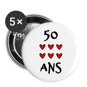 50 ANS. 50e ANNIVERSAIRE. ANNIVERSAIRE 50 ANS - Lot de 5 grands badges (56 mm) - blanc - Devant