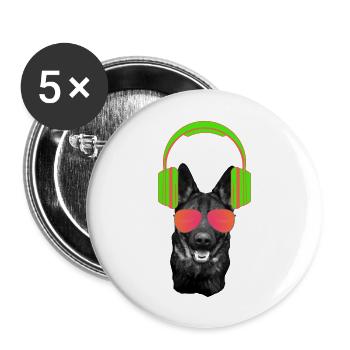 Schäferhund DJ Deutscher Schäferhund Kopfhörer - Buttons groß 56 mm (5er Pack) - Weiß - Vorne
