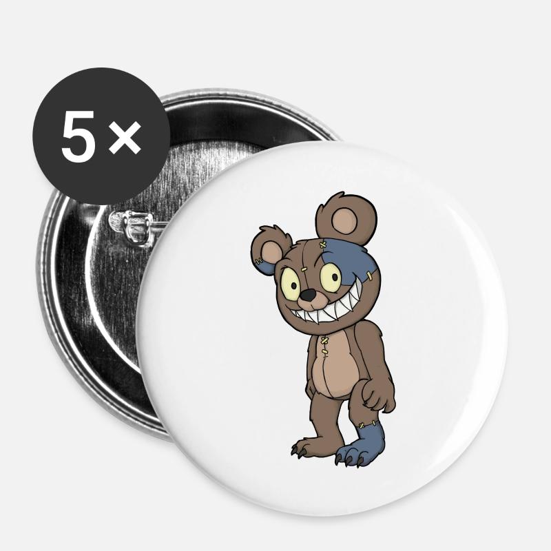 Creepy Teddy Bear - Buttons large 2.2''/56 mm (5-pack) - white