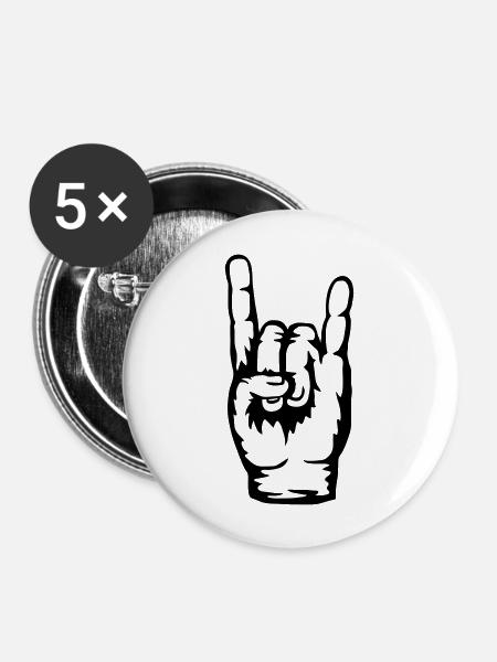 Logo Heavy Metal Handzeichen - Buttons groß 56 mm (5er Pack) - Weiß