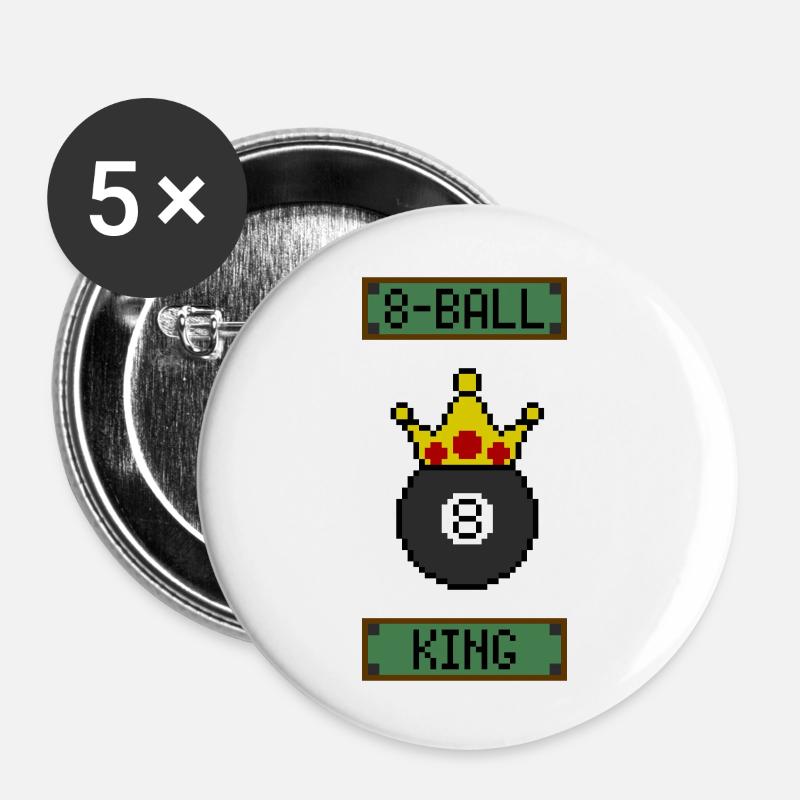 Retro 8-Bit 8-Ball King - Buttons large 2.2''/56 mm (5-pack) - white