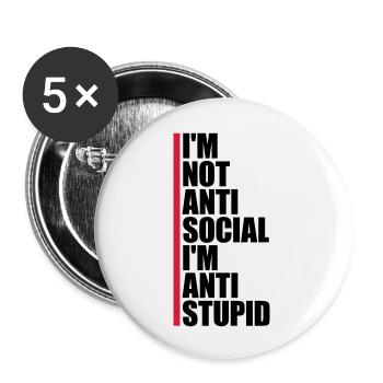 not antisocial anti stupid - Buttons large 2.2''/56 mm (5-pack) - white - Front