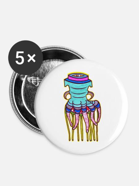 Qualle - Buttons groß 56 mm (5er Pack) - Weiß