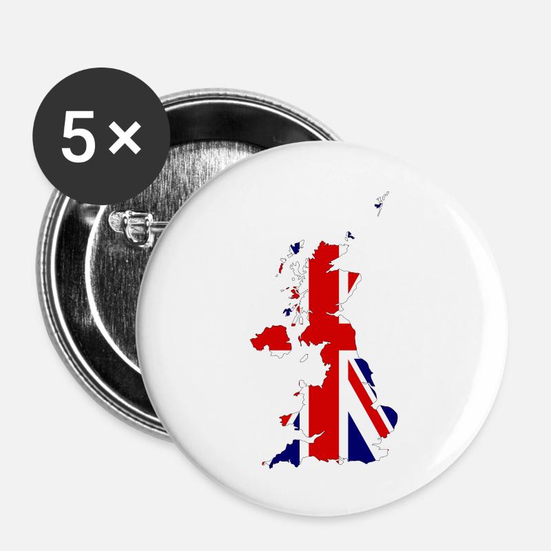 United Kingdom Map Silhouette and Flag - Buttons large 2.2''/56 mm (5-pack) - white