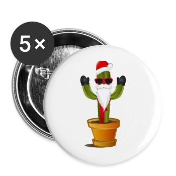 funny Santa Claus cactus for Christmas - Buttons large 2.2''/56 mm (5-pack) - white - Front