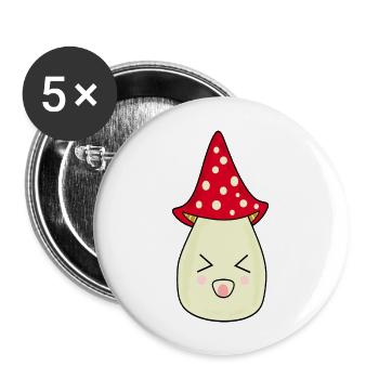 Pilz Fliegenpilz rot mit Gesicht - Buttons groß 56 mm (5er Pack) - Weiß - Vorne