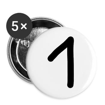 1 Nummer eins Zahl schwarz Geburtstag - Buttons groß 56 mm (5er Pack) - Weiß - Vorne