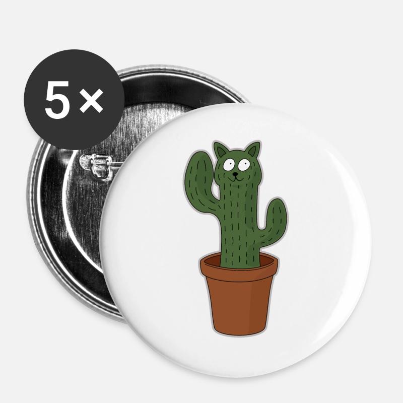 Chat comme cactus dans un pot de fleurs - Lot de 5 grands badges (56 mm) - blanc