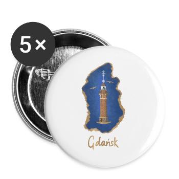 Danzig, Leuchtturm Hafen Nowy Port, Ostsee - Buttons groß 56 mm (5er Pack) - Weiß - Vorne