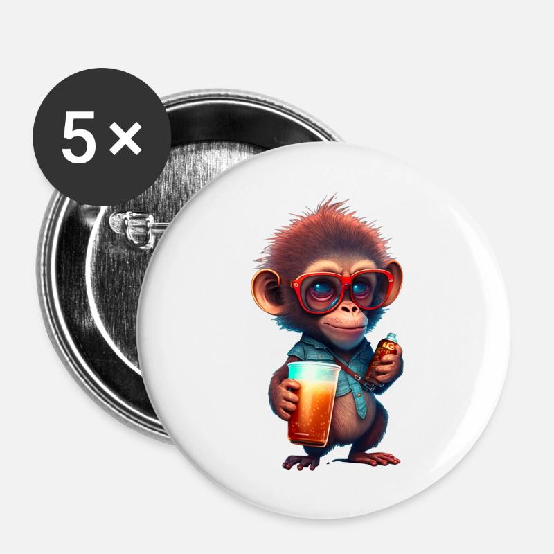 Monkeywitha drink - Buttons large 2.2''/56 mm (5-pack) - white