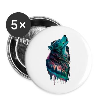 Aurora borealis in the shape of a wolf in the forest - Buttons large 2.2''/56 mm (5-pack) - white - Front