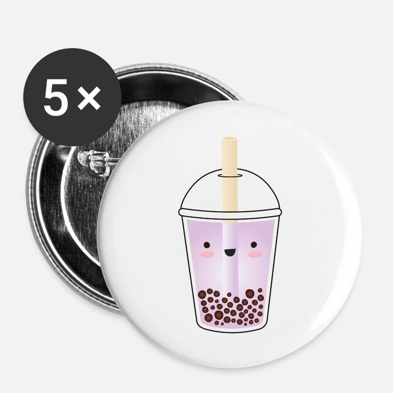 Purple Taro Bubble Tea Kawaii - Buttons large 2.2''/56 mm (5-pack) - white