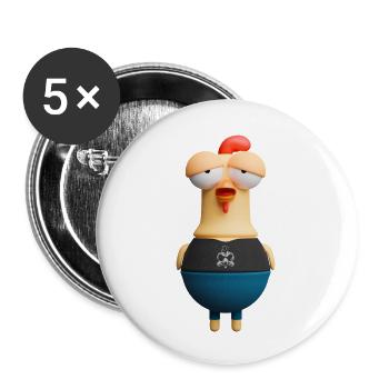 Genervtes Montags Huhn - Buttons groß 56 mm (5er Pack) - Weiß - Vorne