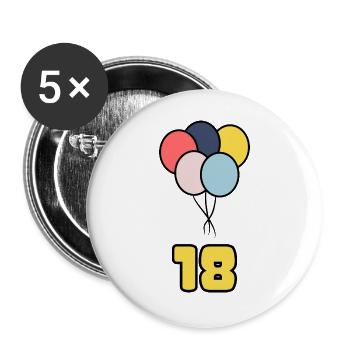 18. 18 JAHRE ALT. 18-JÄHRIGES JUBILÄUM. GEBURTSTAG 18 JAHRE. - Buttons groß 56 mm (5er Pack) - Weiß - Vorne