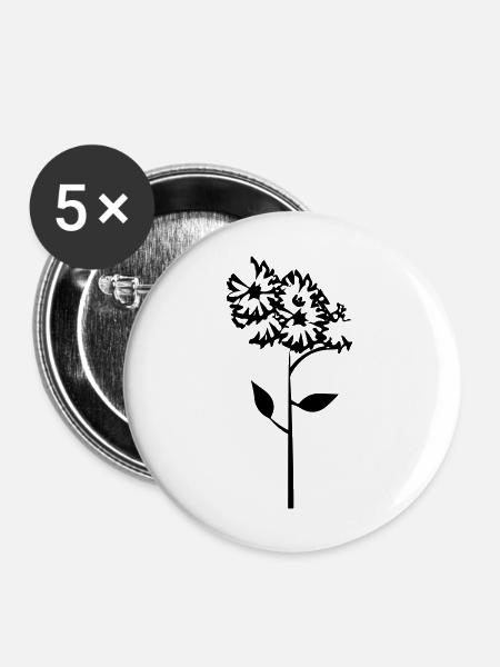 Blume mit Stiel - Buttons groß 56 mm (5er Pack) - Weiß