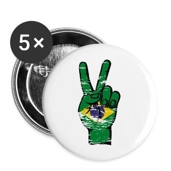 Symbole de victoire de la paix du drapeau du Brésil utilisé - Lot de 5 grands badges (56 mm) - blanc - Devant