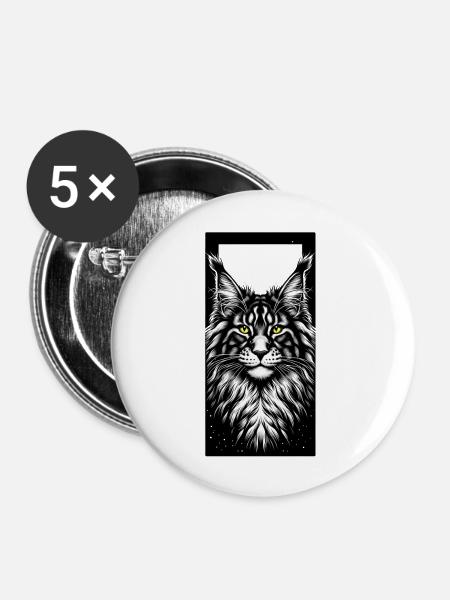 Katzengesicht - Buttons groß 56 mm (5er Pack) - Weiß