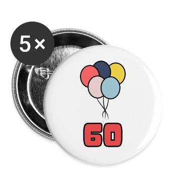 60. 60 ANS. 60e ANNIVERSAIRE. ANNIVERSAIRE 60 ANS. - Lot de 5 grands badges (56 mm) - blanc - Devant