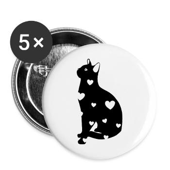 Black Cat and Hearts - Buttons large 2.2''/56 mm (5-pack) - white - Front