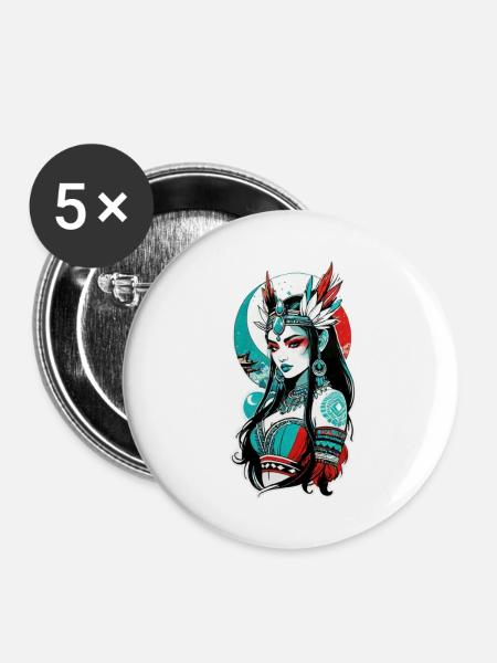 Indische Prinzessin - Aztek - Buttons groß 56 mm (5er Pack) - Weiß