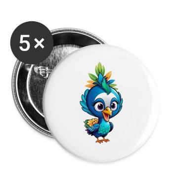 Niedlicher kleiner Pfau - Buttons groß 56 mm (5er Pack) - Weiß - Vorne