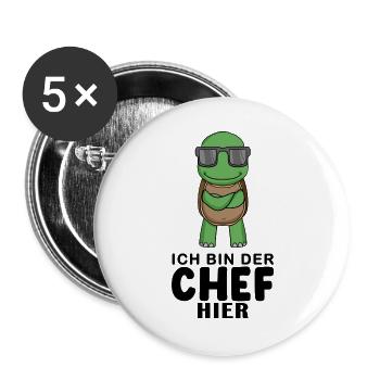 Chef Spruch mit Schildkröte Motiv - Buttons groß 56 mm (5er Pack) - Weiß - Vorne