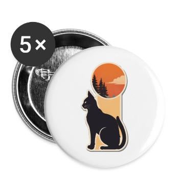 Niedlicher Katzen-Vintage-Sonnenuntergang - Buttons groß 56 mm (5er Pack) - Weiß - Vorne