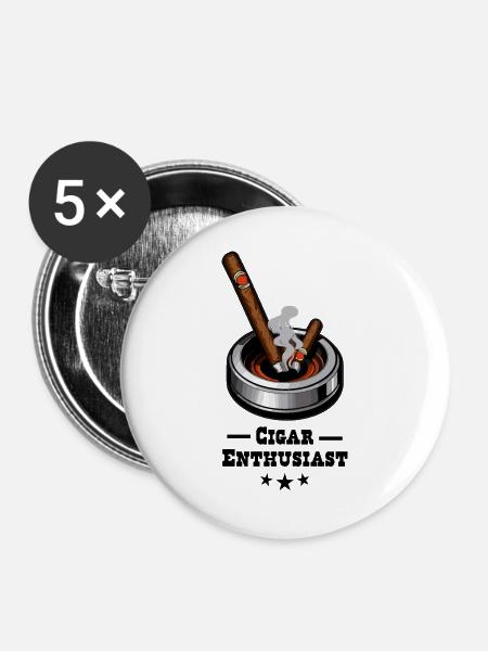 Zigarren Enthusiast - Buttons groß 56 mm (5er Pack) - Weiß
