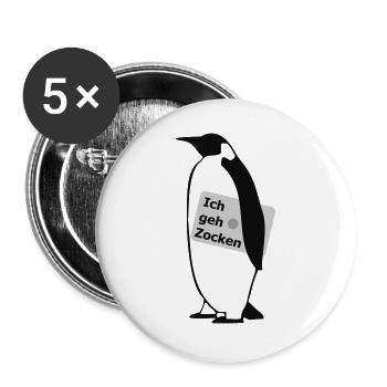 Pinguin geht Zocken - Buttons groß 56 mm (5er Pack) - Weiß - Vorne