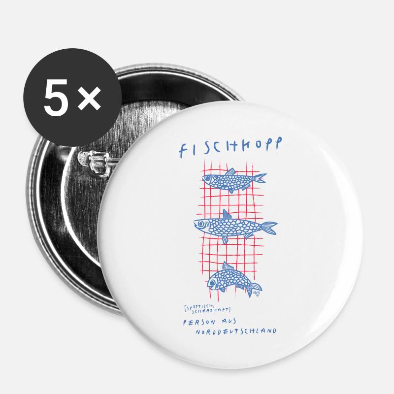 Fischkopp - Buttons groß 56 mm (5er Pack) - Weiß