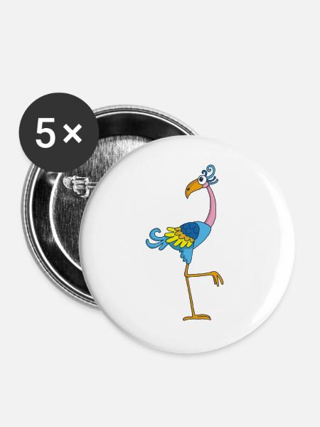 Lustiger Vogel - Buttons groß 56 mm (5er Pack) - Weiß
