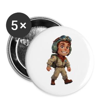 Niedlicher Cartoon-Kampfpilot - Buttons groß 56 mm (5er Pack) - Weiß - Vorne