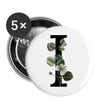 lettre i botanique vert - Lot de 5 grands badges (56 mm) - blanc - Devant