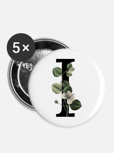 Buchstabe I Grüne Botanik - Buttons groß 56 mm (5er Pack) - Weiß