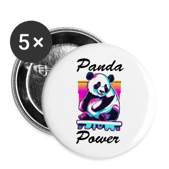 Panda / Tier / Zoo / Bambus / Wild / Kindlich - Buttons groß 56 mm (5er Pack) - Weiß - Vorne