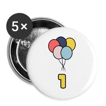 1. 1 JAHR. 1. JAHRESTAG. 1-JÄHRIGES JUBILÄUM - Buttons groß 56 mm (5er Pack) - Weiß - Vorne