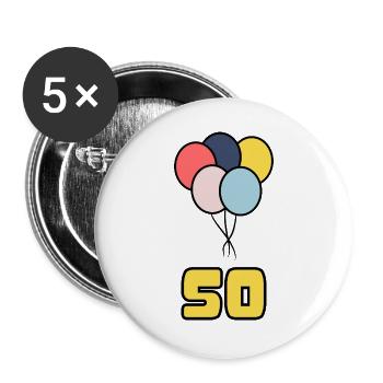 50. 50 ANS. 50e ANNIVERSAIRE. ANNIVERSAIRE 50 ANS. - Lot de 5 grands badges (56 mm) - blanc - Devant