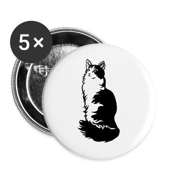 Norwegische Waldkatze Tuxedo - Buttons groß 56 mm (5er Pack) - Weiß - Vorne