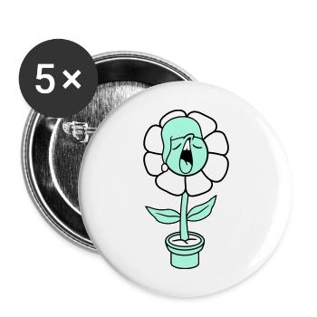 Bâiller fatigué somnolent tête fleur visage pot de fleur - Lot de 5 grands badges (56 mm) - blanc - Devant