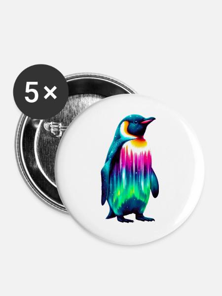 Pinguin - Buttons groß 56 mm (5er Pack) - Weiß