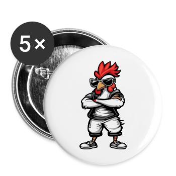 Coq Bande Dessinée Cool - Lot de 5 grands badges (56 mm) - blanc - Devant