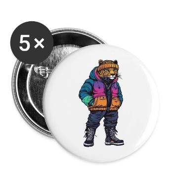 Léopard Mode Hiver - Lot de 5 grands badges (56 mm) - blanc - Devant