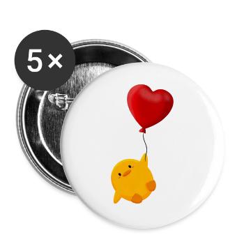 Mignon poussin flotte sur ballon coeur - Lot de 5 grands badges (56 mm) - blanc - Devant