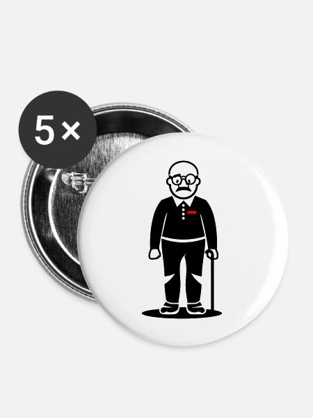 Alter Mann Opa - Buttons groß 56 mm (5er Pack) - Weiß