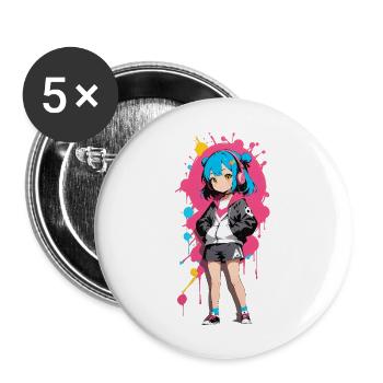 Street Art Fille 23239 - Lot de 5 grands badges (56 mm) - blanc - Devant