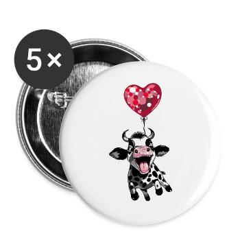 Jumping calf with heart balloon - cow calf - Buttons large 2.2''/56 mm (5-pack) - white - Front