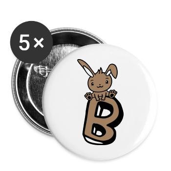 Hase Buchstabe B wie Bunny Groß Alphabet Lernen - Buttons groß 56 mm (5er Pack) - Weiß - Vorne